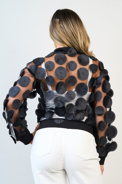 Black Petal Mesh Bomber Jacket