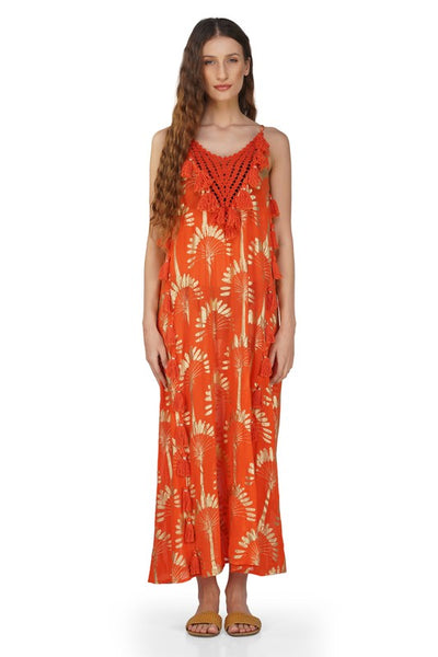 Orange Gold Foil Tassel Dress
