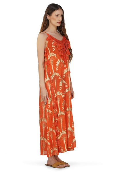 Orange Gold Foil Tassel Dress