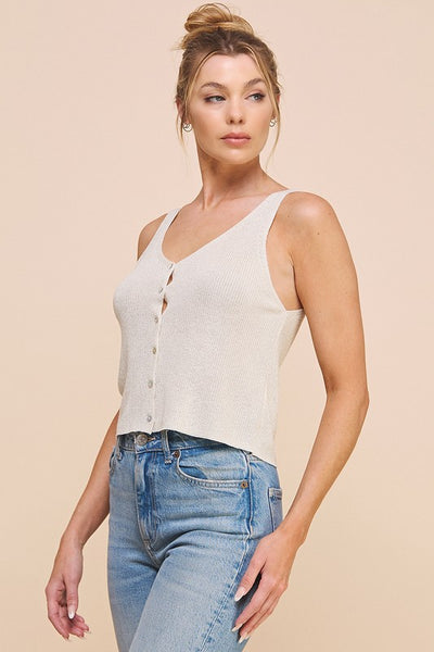 Ivory Knit Button Front Tank