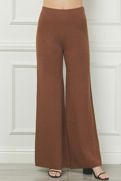 Brown Mock Neck Top & Wide Leg Pant Set