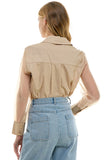 Nude Double Collar Sheer Sleeve Blouse