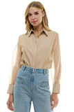 Nude Double Collar Sheer Sleeve Blouse