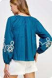 Blue Braid Detail V-Neck Blouse