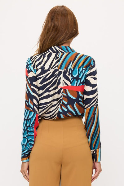 Abstract Printed Contrast Blouse