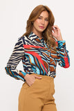 Abstract Printed Contrast Blouse