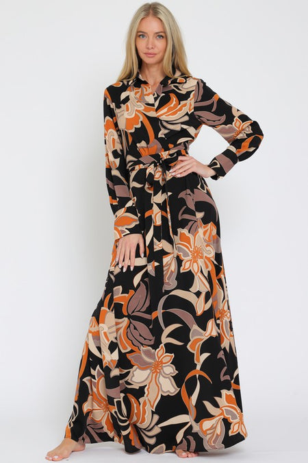 Black Floral Print Mesh Midi Dress