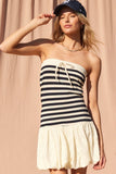 Navy and Cream Striped Lace Bubble Dress