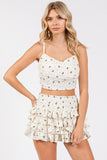 Bow Print Ivory Textured Skort