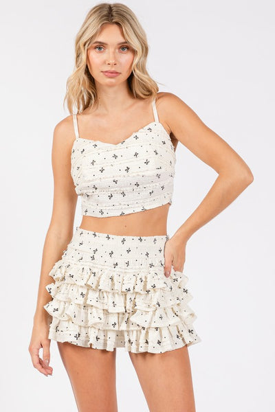 Bow Print Ivory Textured Tank