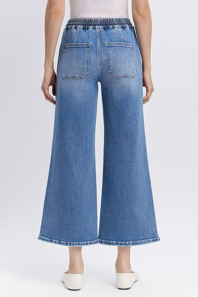 High Rise Drawstring Wide Leg Jeans