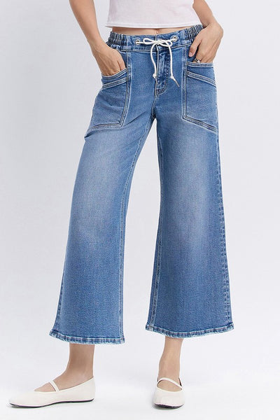 High Rise Drawstring Wide Leg Jeans