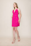 Hot Pink Plunge Neck Jacquard Mini Dress