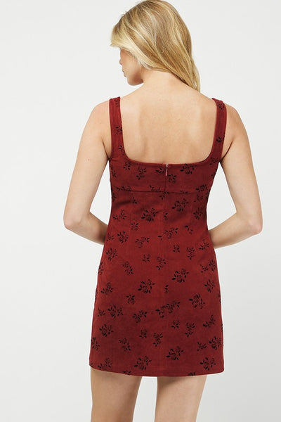 Burgundy Square Neck Corduroy Mini Dress