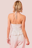 Striped Linen V-neck Sleeveless Halter Top