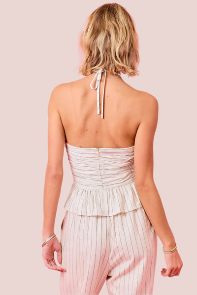 Striped Linen V-neck Sleeveless Halter Top