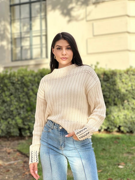 Oatmeal Multi Striped Collared V Sweater
