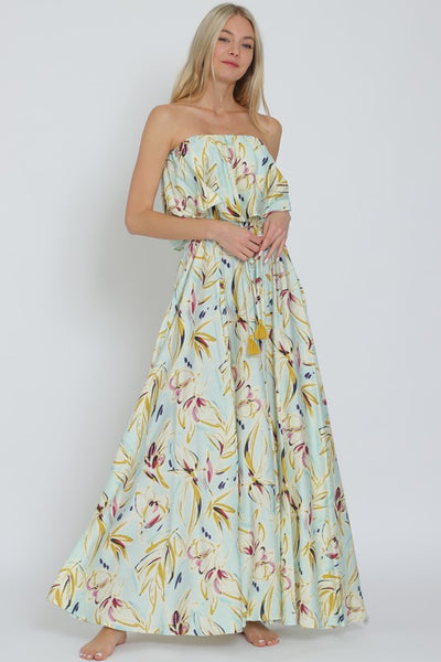 Teal Multi Floral Tube Maxi Dress