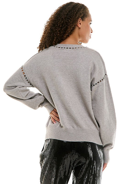 Heather Grey Inset Pearl Detail Sweater