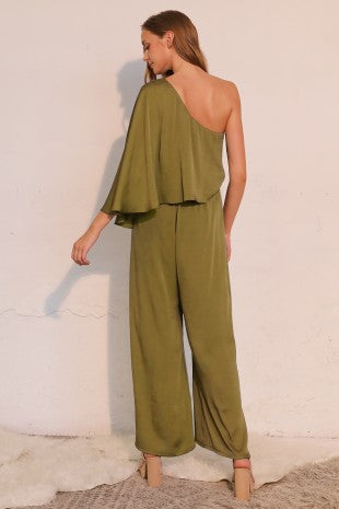 Avocado Washed Silk One Sleeve Jumpsuit