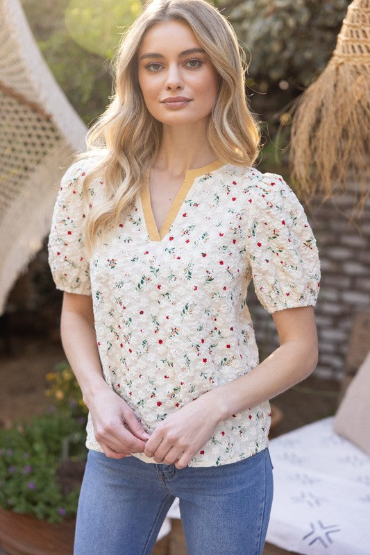 Floral Embroidered Puff Sleeve Blouse