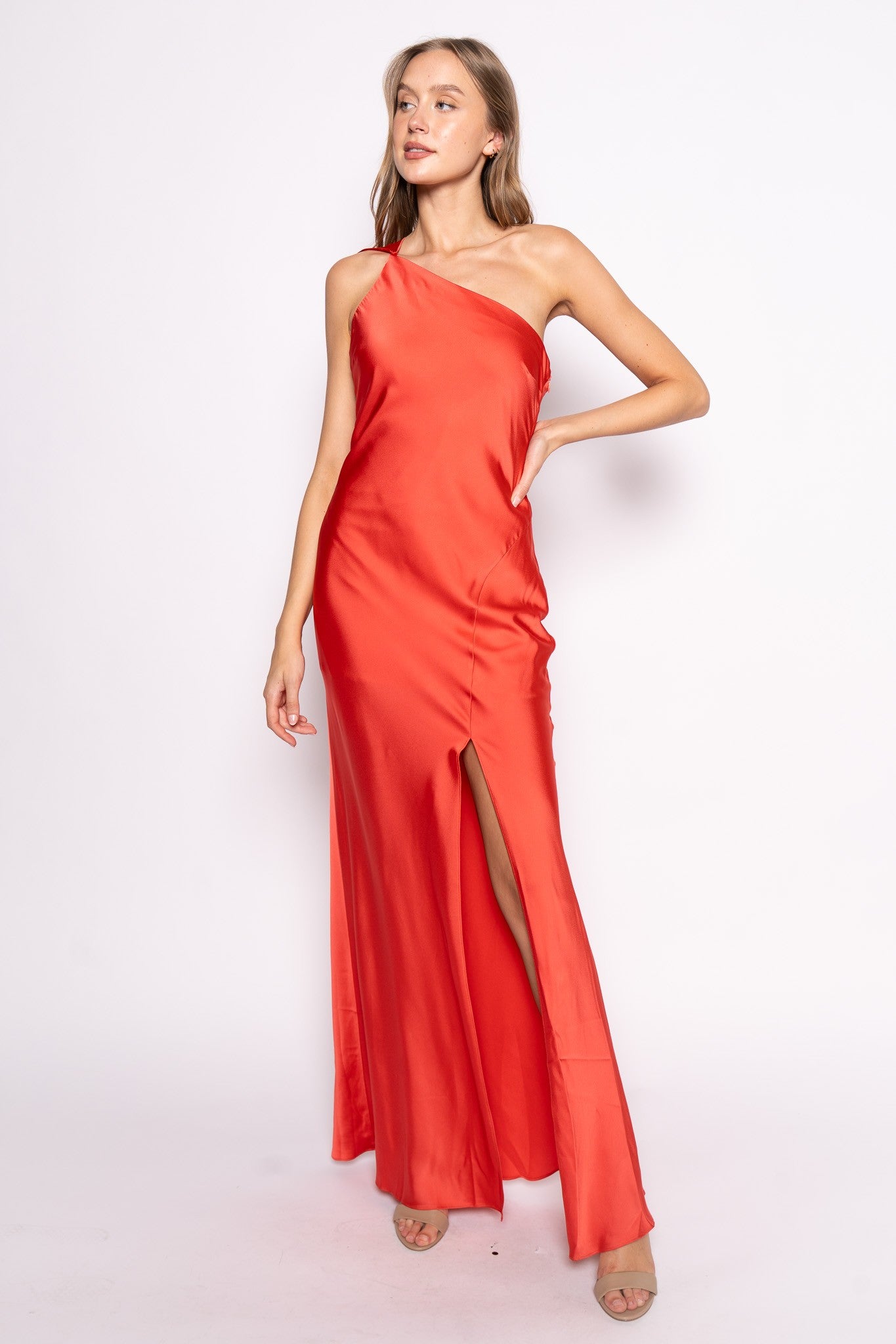 Asymmetric Halter Drape Scarf Slit Maxi Dress Small