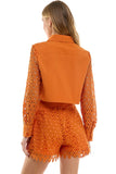 Orange Eyelet Button Up Shirt and Short Set