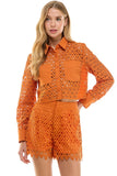 Orange Eyelet Button Up Shirt and Short Set