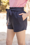 Navy High Waisted Tie Shorts