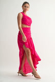 Fuschia One-shoulder High-low Maxi Dress