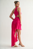 Fuschia One-shoulder High-low Maxi Dress