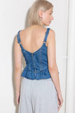 Washed Denim Top With Corset Detail