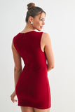 Burgundy Square Neck Mini Dress