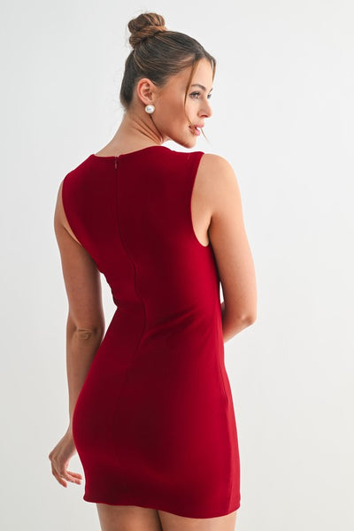 Burgundy Square Neck Mini Dress