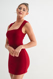 Burgundy Square Neck Mini Dress