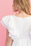 White V-Neck Ruffle Sleeve Bubble Dress