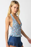 Floral Print Ruffle Halter Top