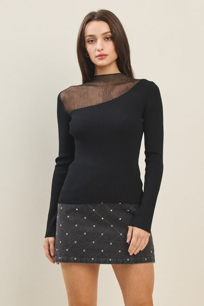 Semi-sheer Mockneck Sweater Top