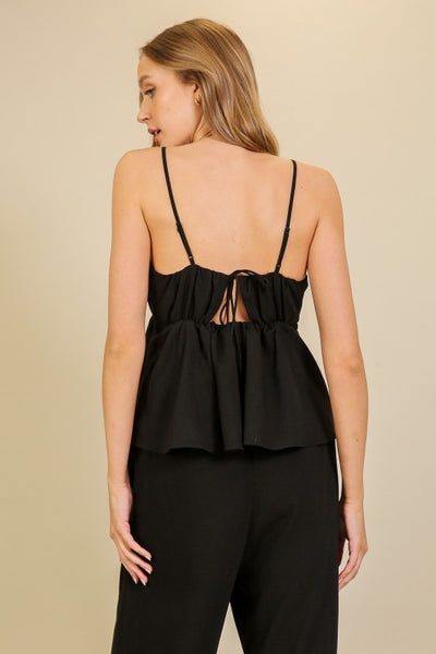 Black Ruffle Peplum Tie-Back Cami