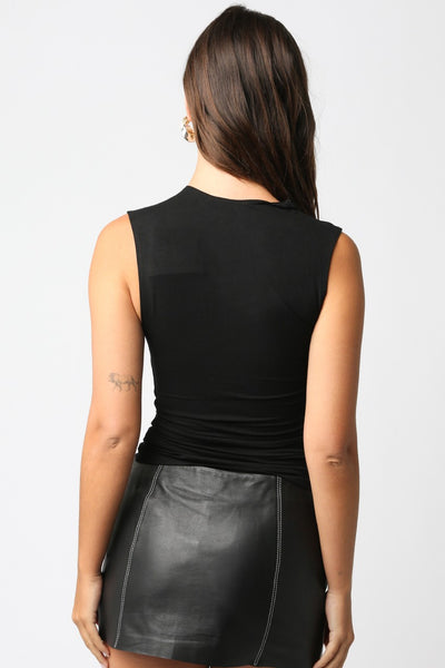 Black Asymmetric Rouched Tank