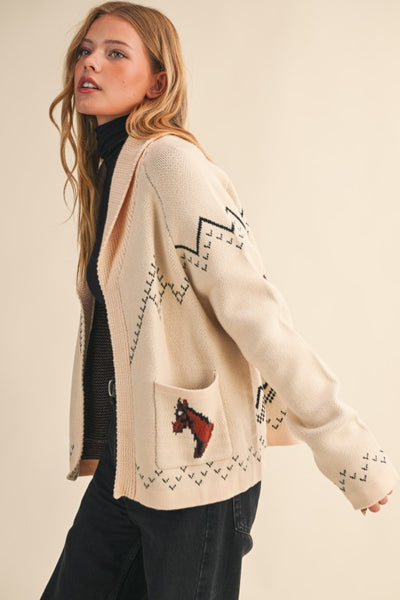 Taupe Horse Knit Cardigan