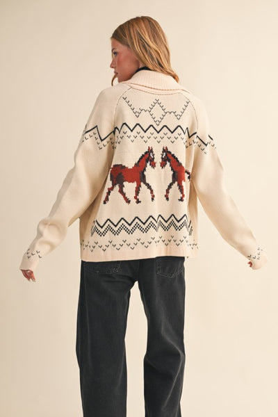 Taupe Horse Knit Cardigan
