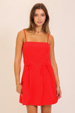 Red Waist Ribbon Mini Dress