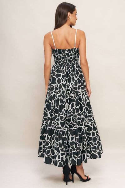 Black and White Printed Tiered Dress