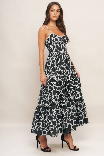 Black and White Printed Tiered Dress