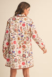 Colorful Floral Print Buttoned Cream Mini Dress