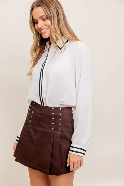 Ivory Long Sleeve Hidden Button Blouse