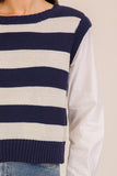 Navy Striped Knit Two-fer Sweater Vest Top