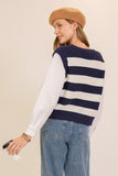 Navy Striped Knit Two-fer Sweater Vest Top