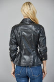 Black Cinched Leather Peplum Jacket